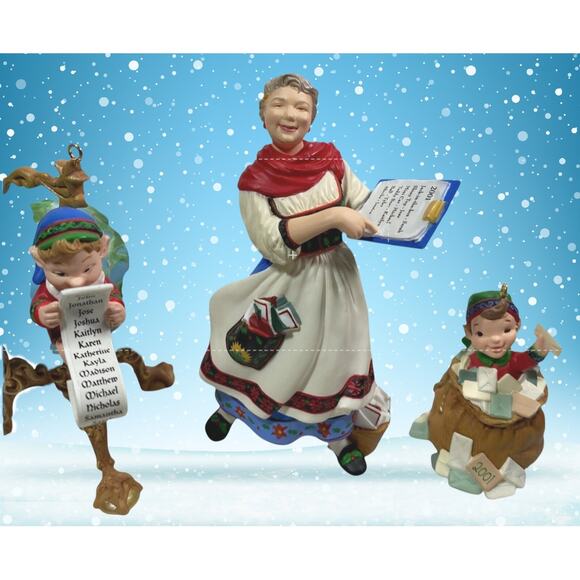 Hallmark 2001 Lettera Globus & Mrs Claus Ornament Club Set – 3 Pieces w/Box - Picture 2 of 10
